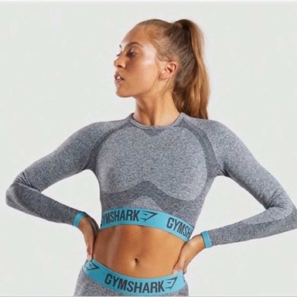 Gymshark Gray and Blue Long Sleeve Crop Top‎